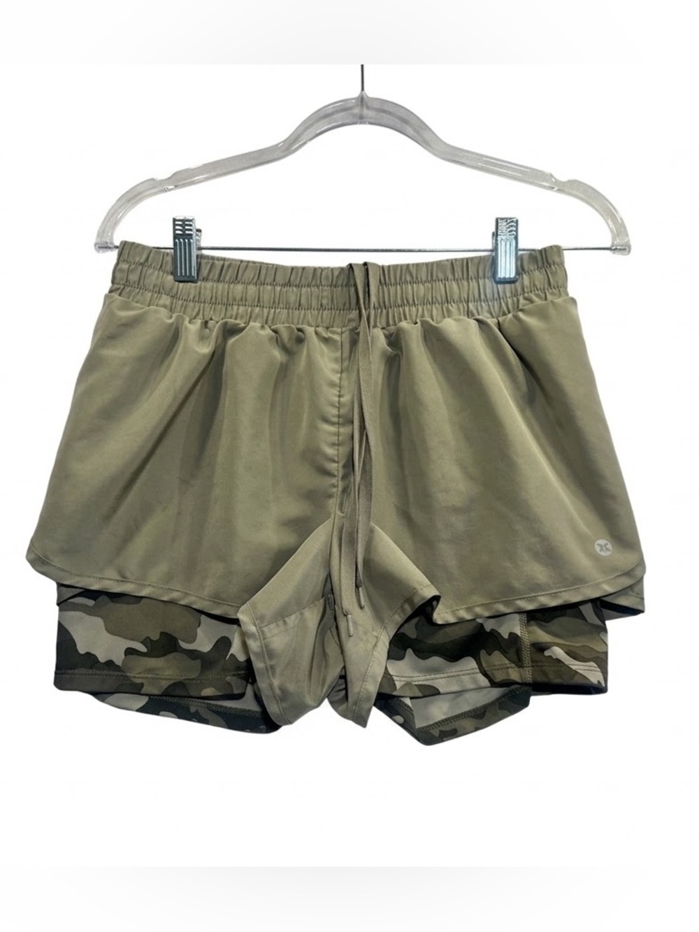 RBX Active 2-in-1 Layered Running Shorts Olive Camo Small S
